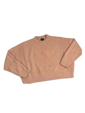Disney Peach Cozy Mickey Mouse Cropped Embroidered Knit Sweater Random Bobbles L